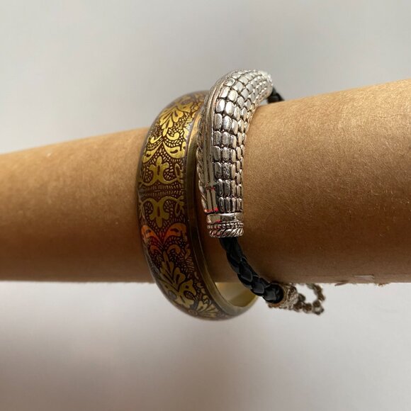 Vintage Gold Floral Bangle & Silver Tone Braided Bracelet Set – Boho Jewelry Lot - Picture 8 of 13